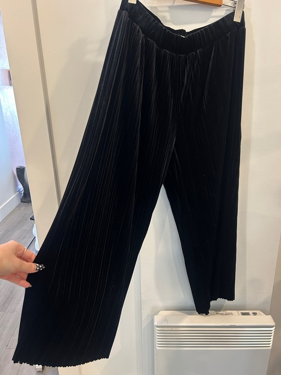 twik Pants - Black Pleated Wide-Leg Velvet Pants